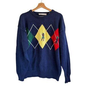 JOHN ASHFORD ARGILE GOLF NAVY BLUE GOLF SWEATER CREW NECK WOMENS LARGE